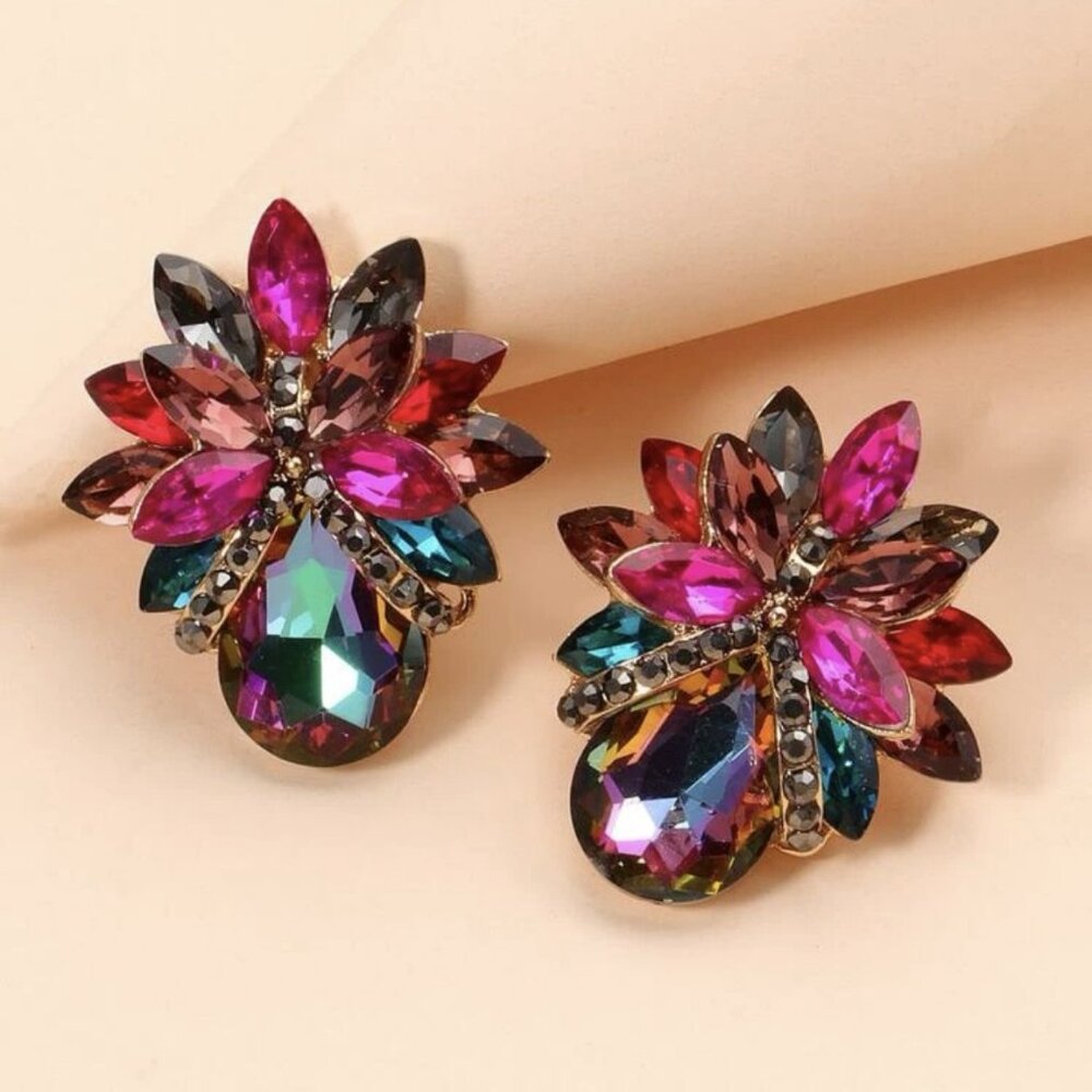 Classy Gemstone Stud Multicolor Earrings for women - Picture 3 of 3
